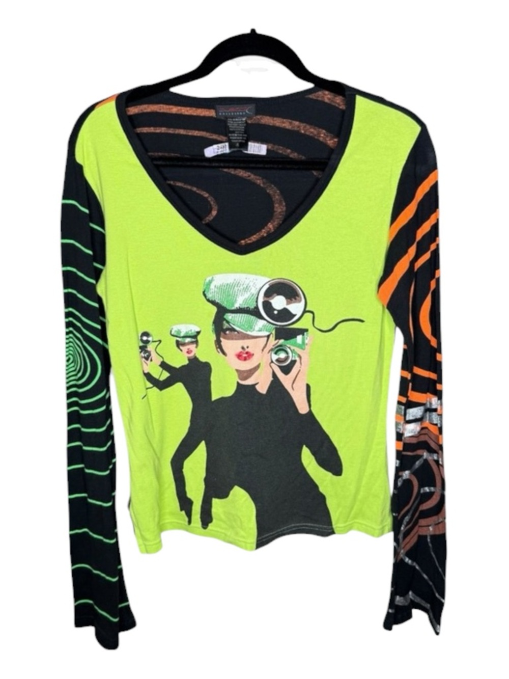 Rare: Custo Barcelona 𖦹 Camera Girl Photography Babe Tee 𖦹 Black Green 𖦹 Large - Picture 5 of 16